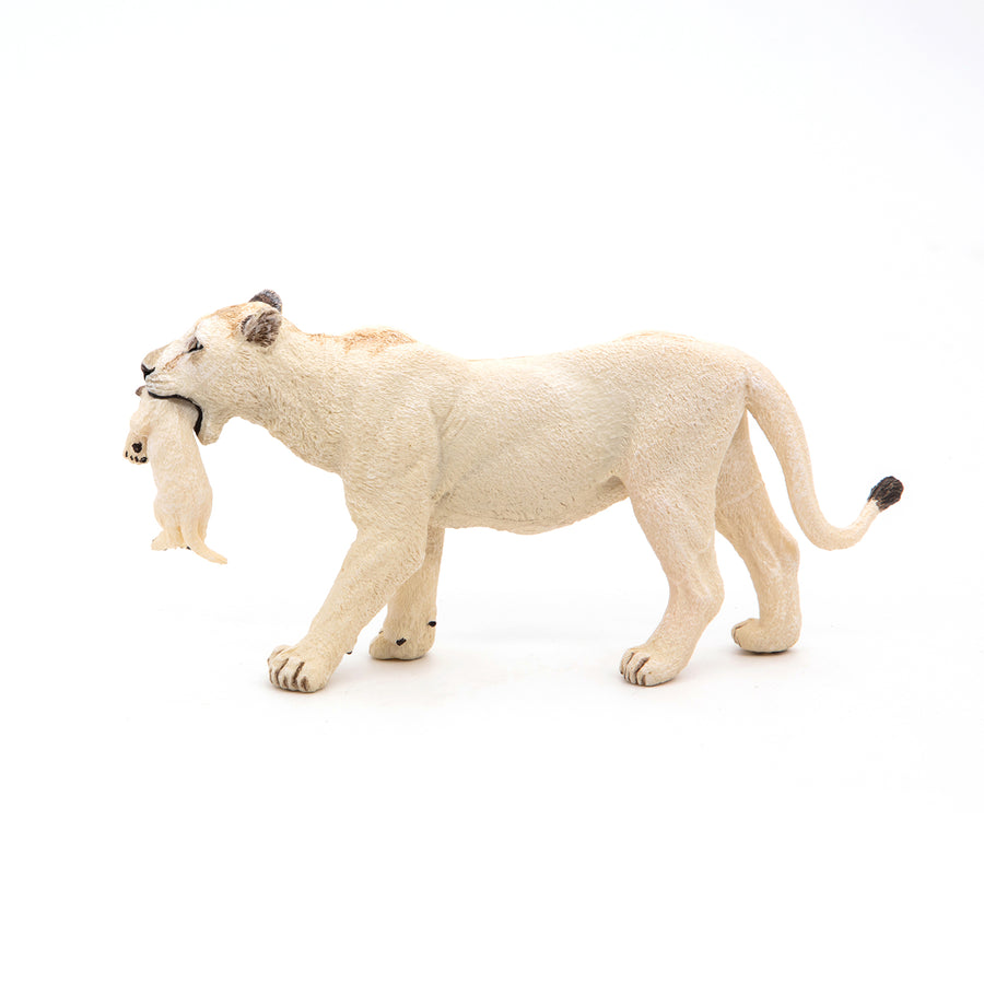 Figurine Lionne blanche avec lionceau Papo en PVC, thème félins, Collection Animaux sauvages, jouet éducatif idéal pour enfants et collectionneurs