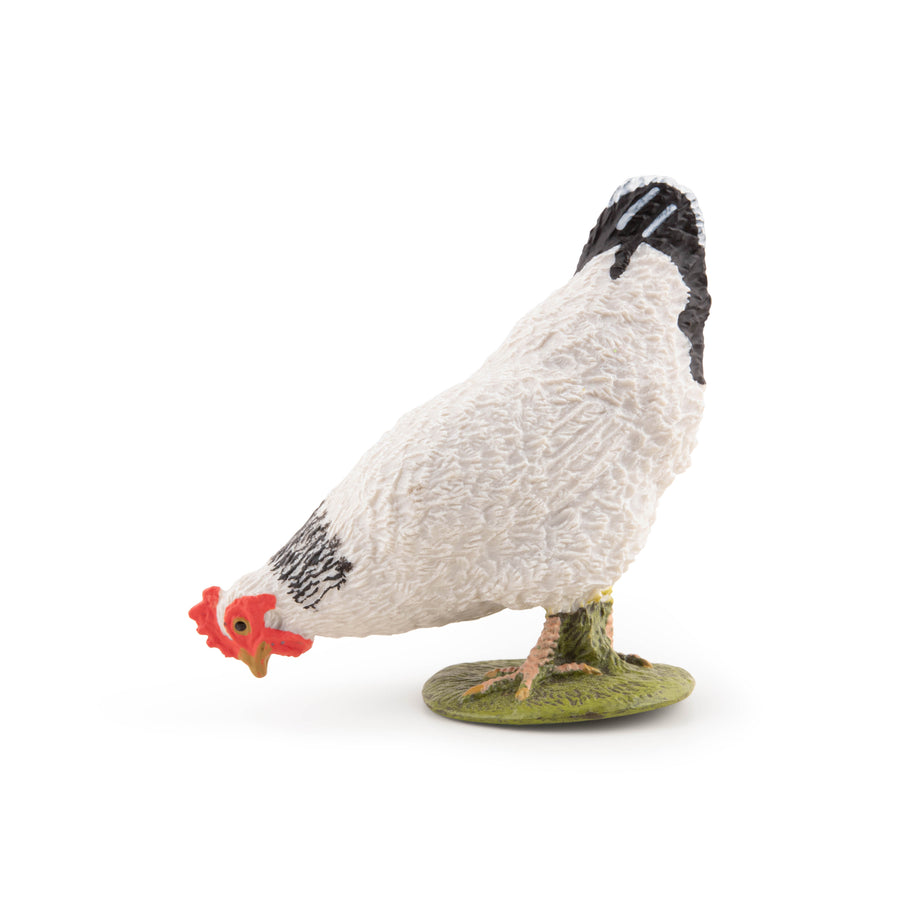 Figurine Poule blanche picorant Papo en PVC, thème basse-cour, Collection Vie à la ferme, jouet éducatif idéal pour enfants et collectionneurs