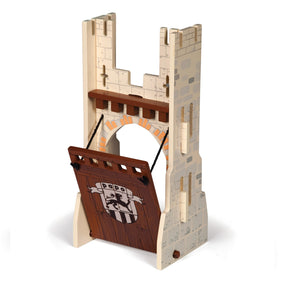 Set 3 château du maître des armes (1 pont levis) Papo en bois, Collection Médiéval, pièces pour château modulable